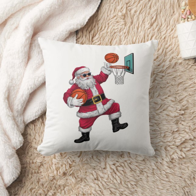 Christmas Santa Claus Dunking A Basketball Xmas Throw Pillow (Blanket)
