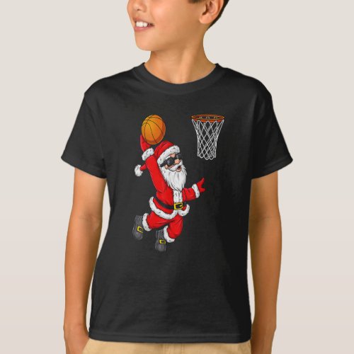 Christmas Santa Claus Dunking Basketball T_Shirt