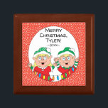 Christmas Santa' Claus' Elves Keepsake Box<br><div class="desc">Sweet container to hold your treasures. Santa Claus' Elves. Personalize by deleting message and adding your own. Use your favorite font style, color and size. Design elements can be transferred to other Zazzle products. Always adjust and check for perfect fit when transferring designs. Merry Christmas! Size: Small 5.125" Square w/4.25"...</div>