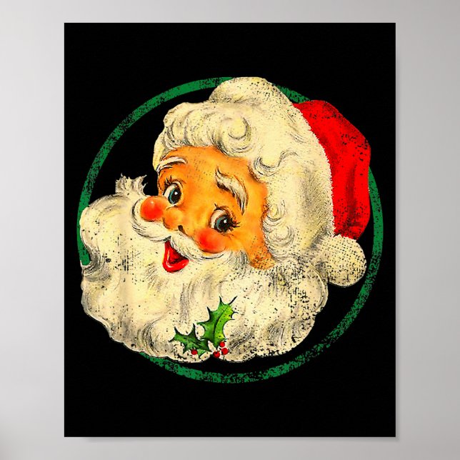 Christmas Santa Claus Face Old Fashioned Pajamas H Poster (Front)