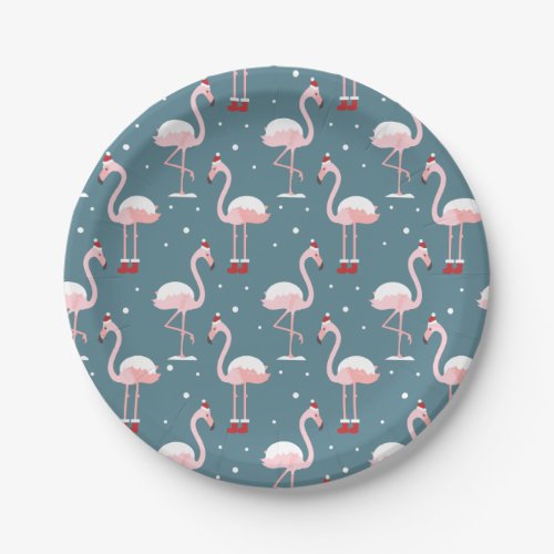 Christmas Santa Claus Flamingo Pattern Paper Plates
