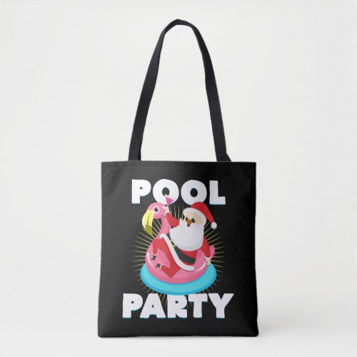 Christmas Santa Claus Flamingo Pool Party Tote Bag