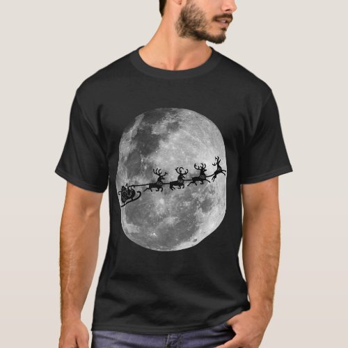 Christmas Santa Claus Flying Past The Moon T_Shirt