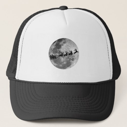 Christmas Santa Claus Flying Past The Moon Trucker Hat