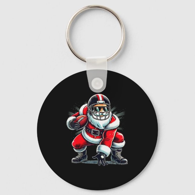 Christmas Santa Claus Football Lineman Quarterback Keychain (Front)