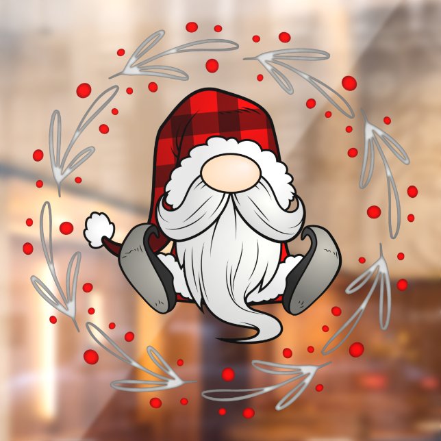 Christmas Santa Claus Funny Gnome Wreath Business Window Cling (Sheet 2)