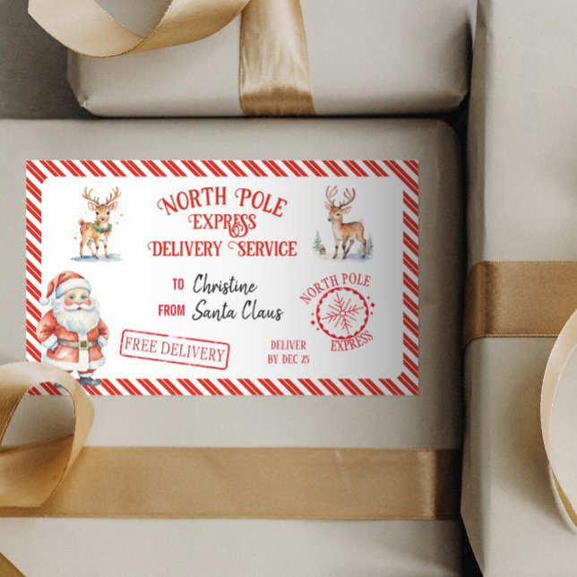 Christmas Santa Claus Gift North Pole Delivery Rectangular Sticker (Creator Uploaded)