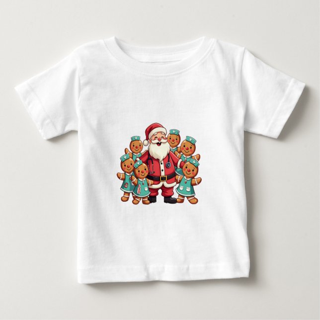 Christmas Santa Claus Gingerbread Nurses  Baby T-Shirt (Front)