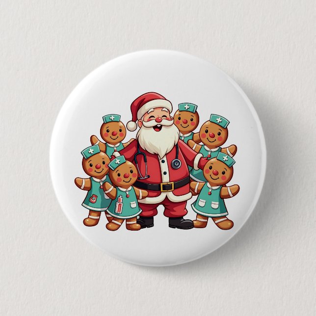 Christmas Santa Claus Gingerbread Nurses  Button (Front)
