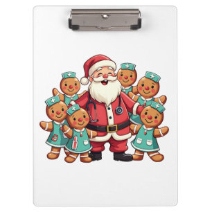 Christmas Santa Claus Gingerbread Nurses Clipboard