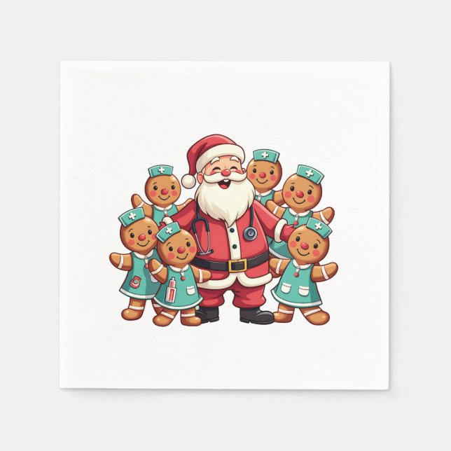 Christmas Santa Claus Gingerbread Nurses  Napkins (Front)