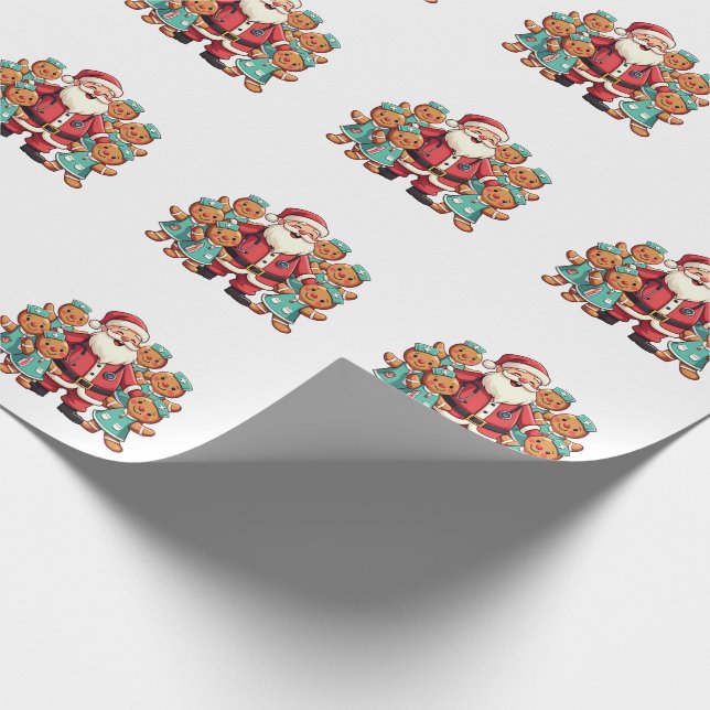 Christmas Santa Claus Gingerbread Nurses  Wrapping Paper (Corner)