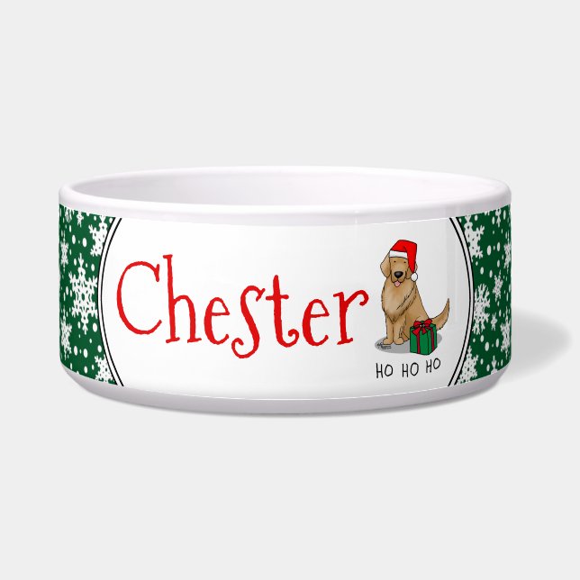 Christmas Santa Claus Golden Retriever Dog Cute Bowl (Front)