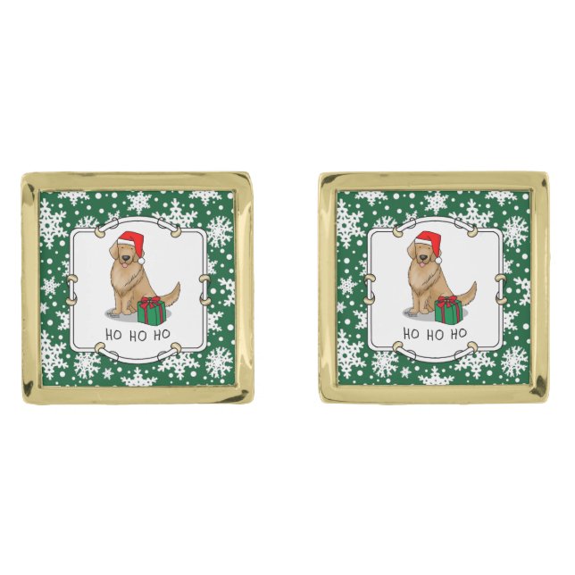 Christmas Santa Claus Golden Retriever Dog Cute Cufflinks (Front)