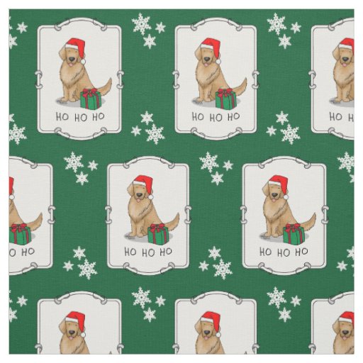 Christmas Santa Claus Golden Retriever Dog Cute Fabric