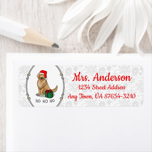 Christmas Santa Claus Golden Retriever Dog Cute Label (Insitu)
