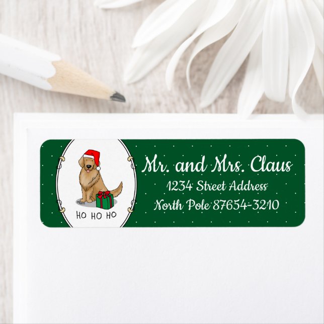 Christmas Santa Claus Golden Retriever Dog Cute Label (Insitu)