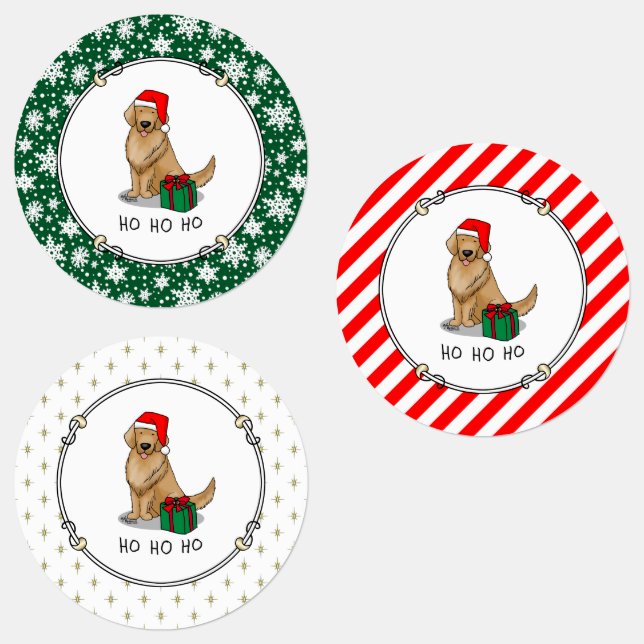 Christmas Santa Claus Golden Retriever Dog Cute Labels (Group)