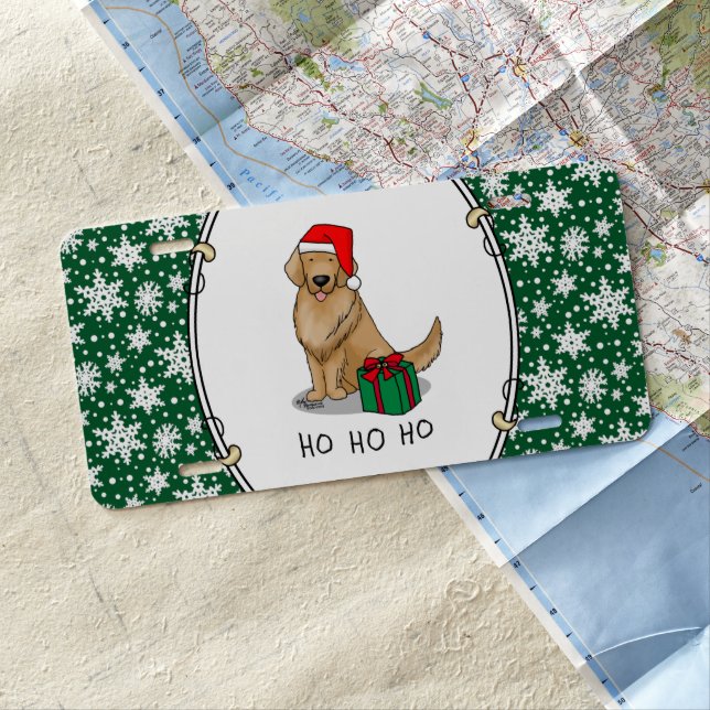 Christmas Santa Claus Golden Retriever Dog Cute License Plate (In Situ)