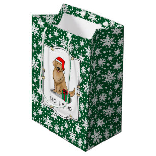 Christmas Santa Claus Golden Retriever Dog Cute Medium Gift Bag