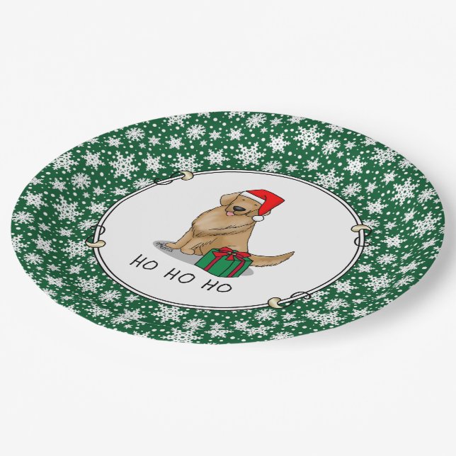 Christmas Santa Claus Golden Retriever Dog Cute Paper Plates (Angled)