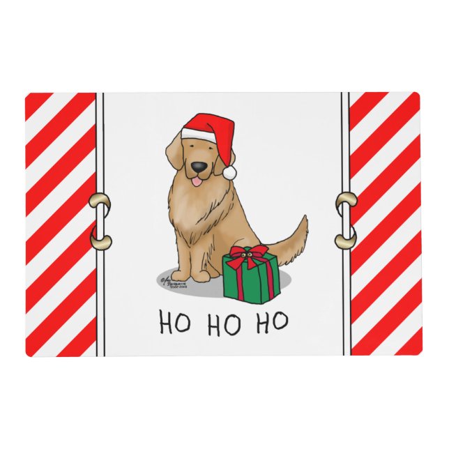Christmas Santa Claus Golden Retriever Dog Cute Placemat (Back)