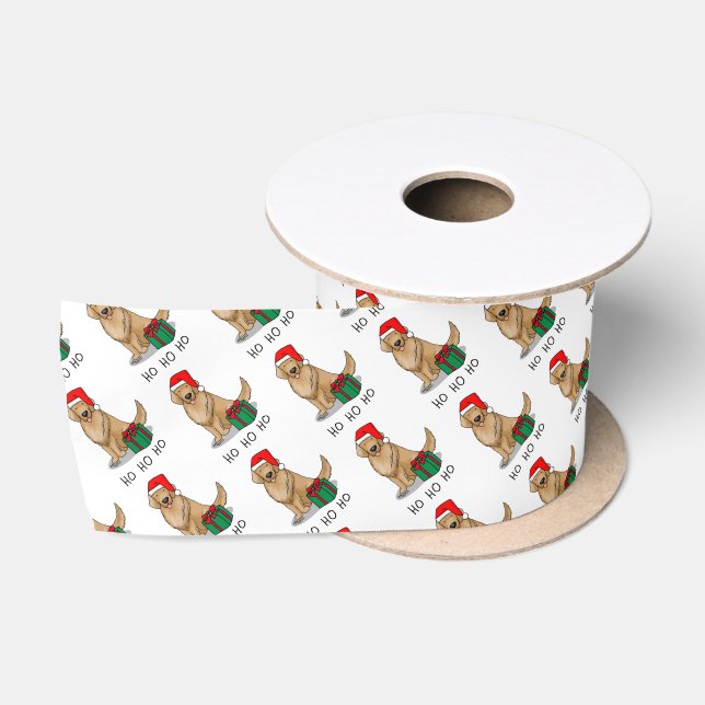 Christmas Santa Claus Golden Retriever Dog Cute Satin Ribbon (Spool)