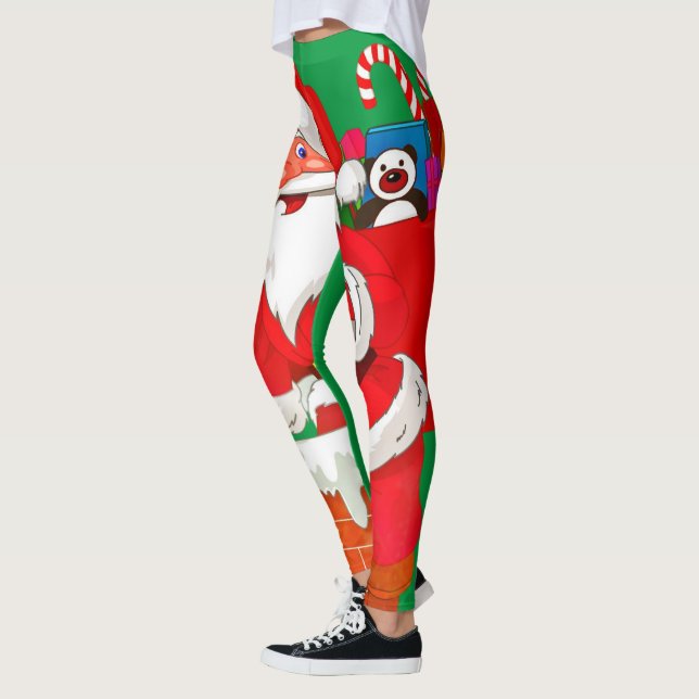 Christmas Santa Claus Green Leggings (Left)