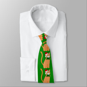 Christmas Santa Claus has orange cat Neck Tie