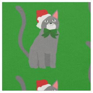 christmas santa claus hat gray cat fabric
