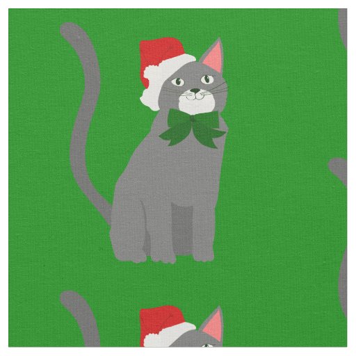 christmas santa claus hat gray cat fabric