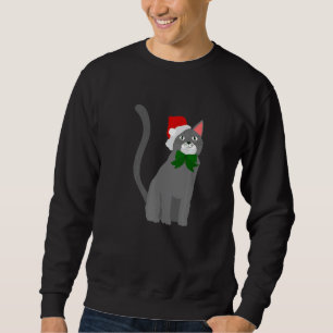 christmas santa claus hat gray cat sweatshirt