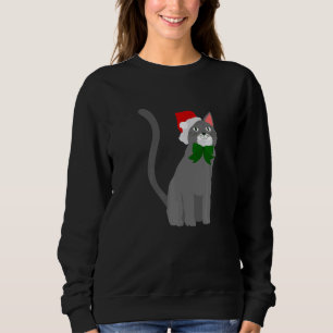 christmas santa claus hat gray cat sweatshirt