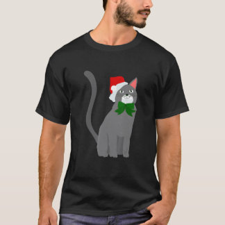 christmas santa claus hat gray cat T-Shirt