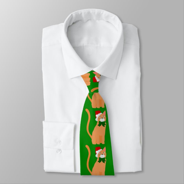 christmas santa claus hat orange cat neck tie (Tied)