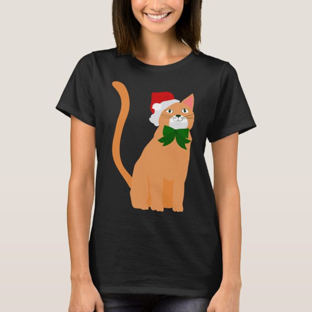christmas santa claus hat orange cat T-Shirt (Front)