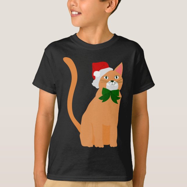 christmas santa claus hat orange cat T-Shirt (Front)