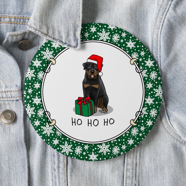 Christmas Santa Claus Hat Rottweiler Dog Cute Button (In Situ)