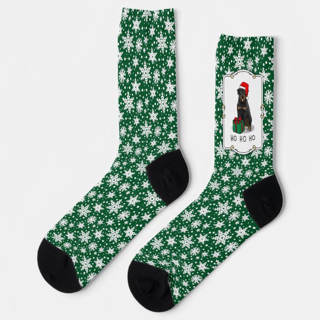 Christmas Santa Claus Hat Rottweiler Dog Cute Socks (Left)