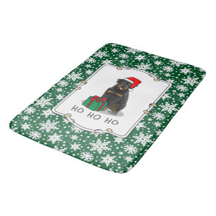 Christmas Santa Claus Hat Rottweiler Dog Funny Bath Mat
