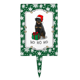 Christmas Santa Claus Hat Rottweiler Dog Funny Cake Topper