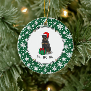 Christmas Santa Claus Hat Rottweiler Dog Funny Ceramic Ornament