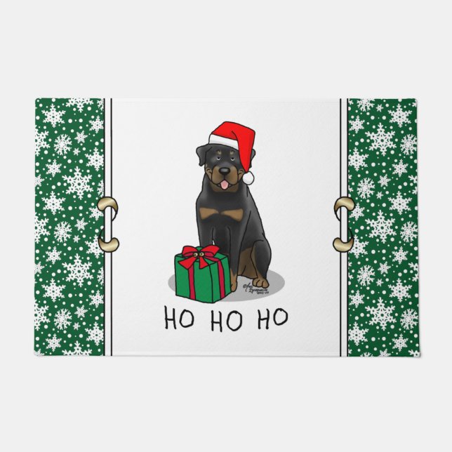 Christmas Santa Claus Hat Rottweiler Dog Funny Doormat (Front)