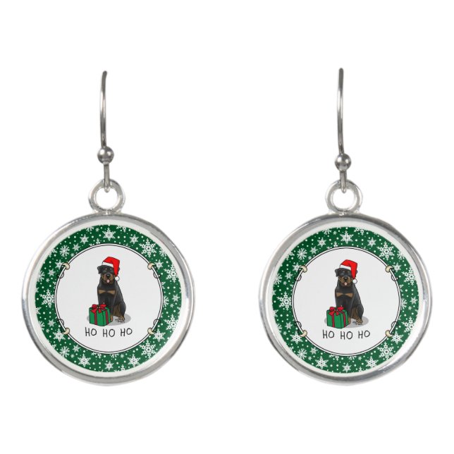 Christmas Santa Claus Hat Rottweiler Dog Funny Earrings (Front)