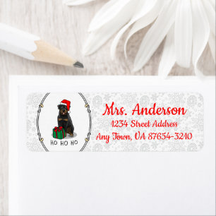 Christmas Santa Claus Hat Rottweiler Dog Funny Label