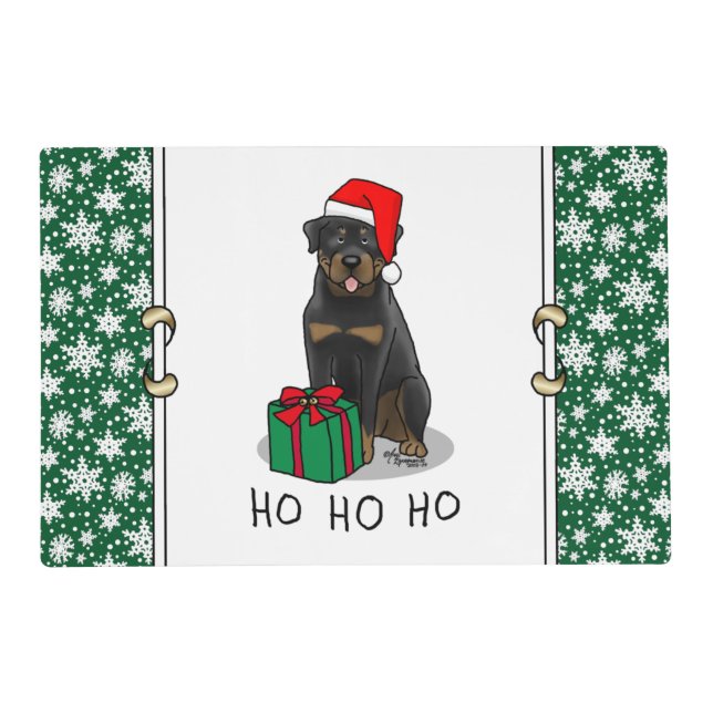 Christmas Santa Claus Hat Rottweiler Dog Funny Placemat (Front)