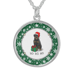Christmas Santa Claus Hat Rottweiler Dog Funny Sterling Silver Necklace