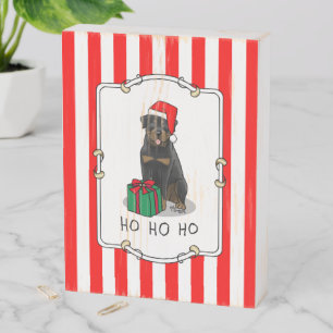 Christmas Santa Claus Hat Rottweiler Dog Funny Wooden Box Sign