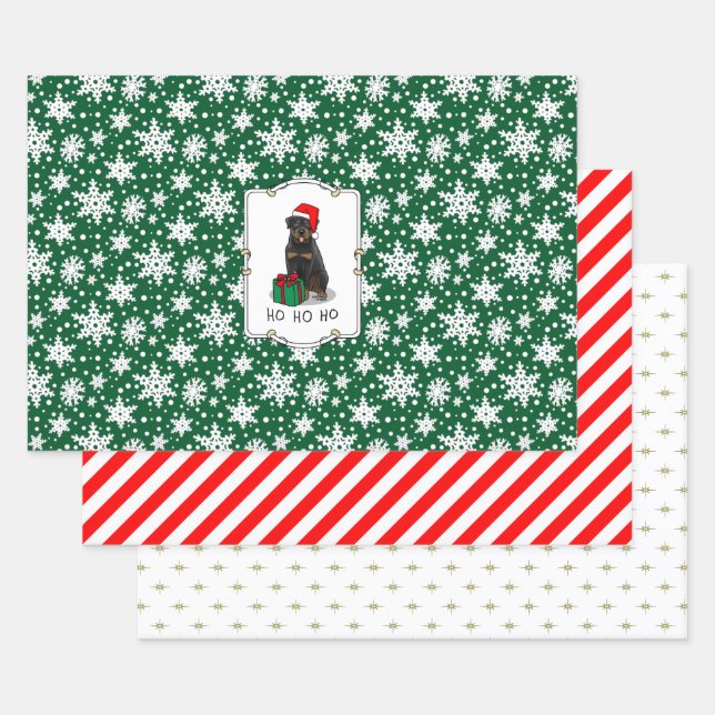 Christmas Santa Claus Hat Rottweiler Dog Funny Wrapping Paper Sheets (Set)