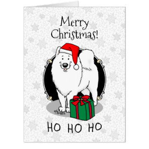 Christmas Santa Claus Hat Samoyed Dog Cute Card